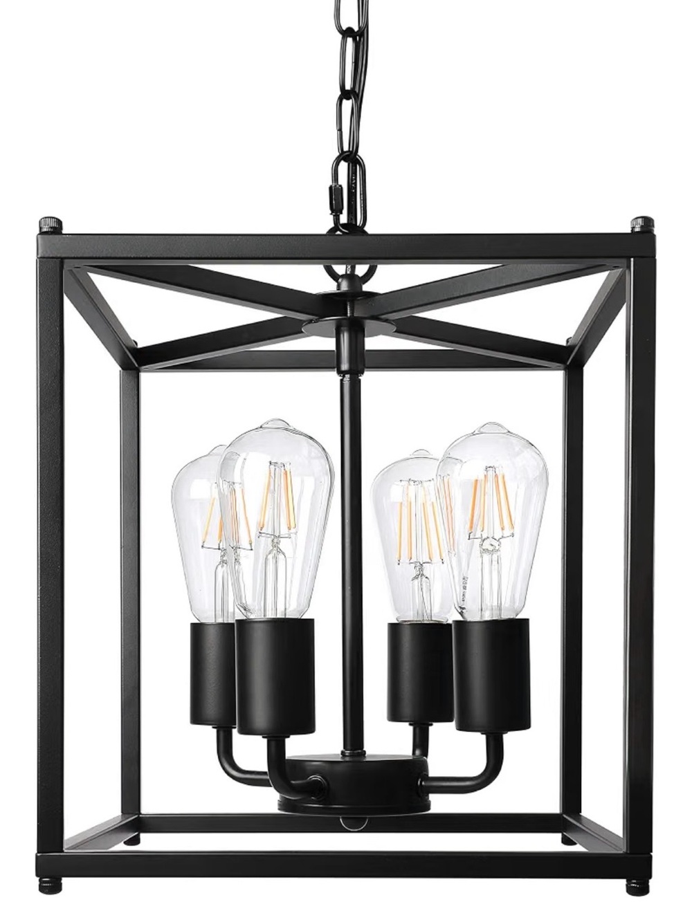 Unicozin 4-Light Black Farmhouse Chandelier, Iron Lantern Pendant Light, NIB